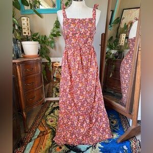 Dip Floral Burnt Orange Smocked Sleeveless Prairie Dress, Size Medium